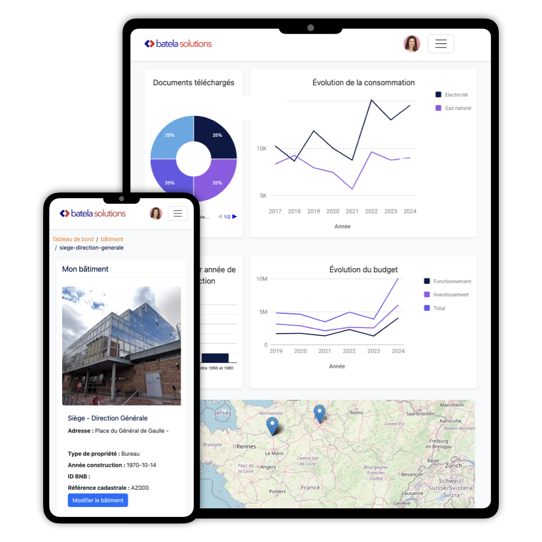 visuel du dashboard de Batela Solutions sur tablette et mobile