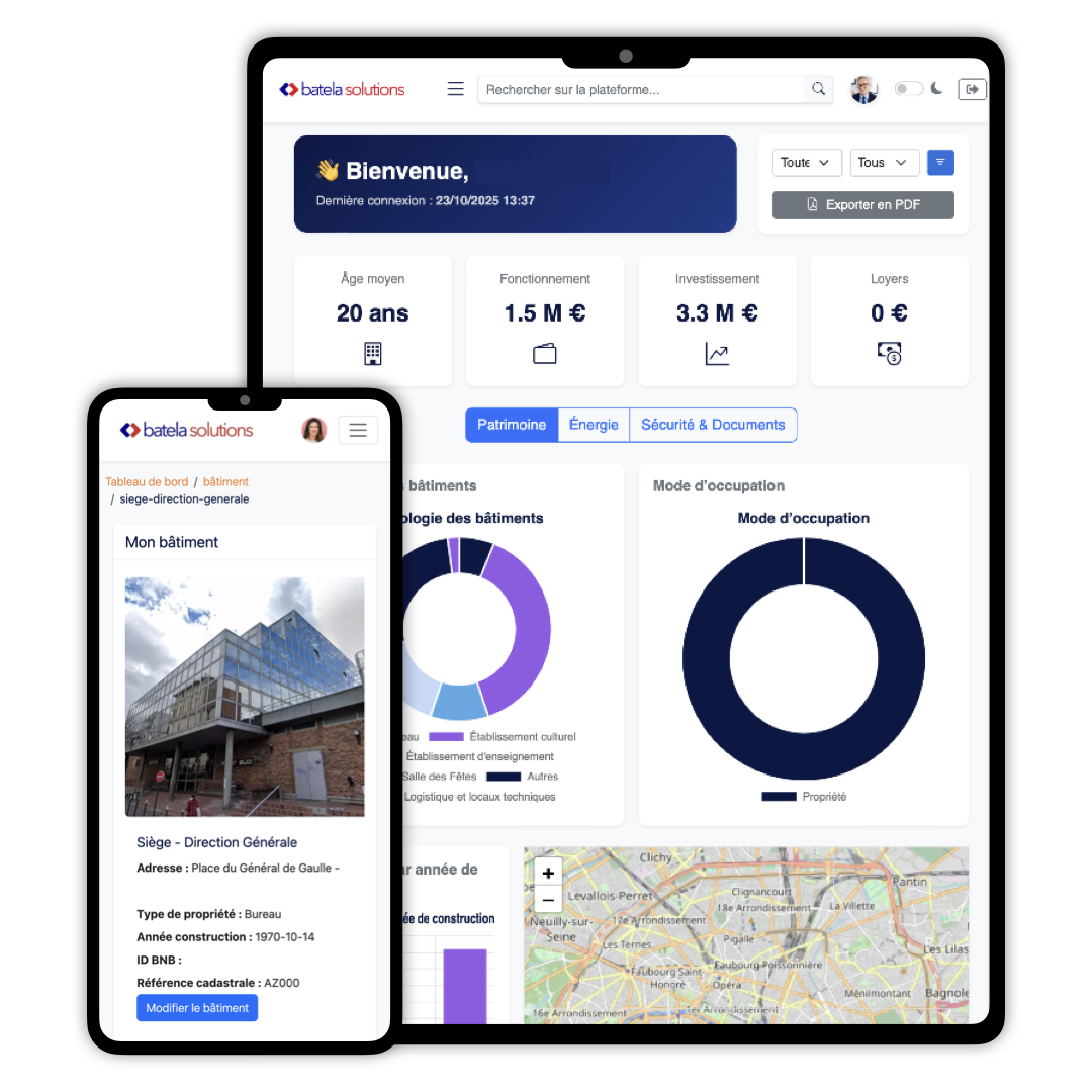 visuel du dashboard de Batela Solutions sur tablette et mobile